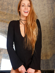 Newcomer Alexis Christal strips on the chair baring her tight body.