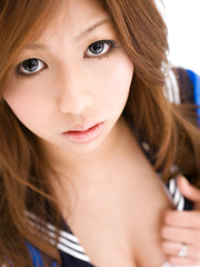 Sahsha Asian doll shows sexy cleavage and nasty ass in uniform